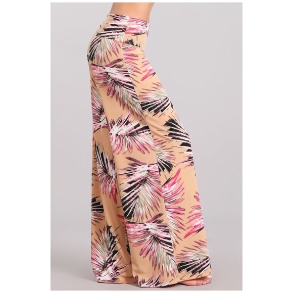 Tropical Palm Palazzo Wide Leg Casual Pants - Picture 2 of 4